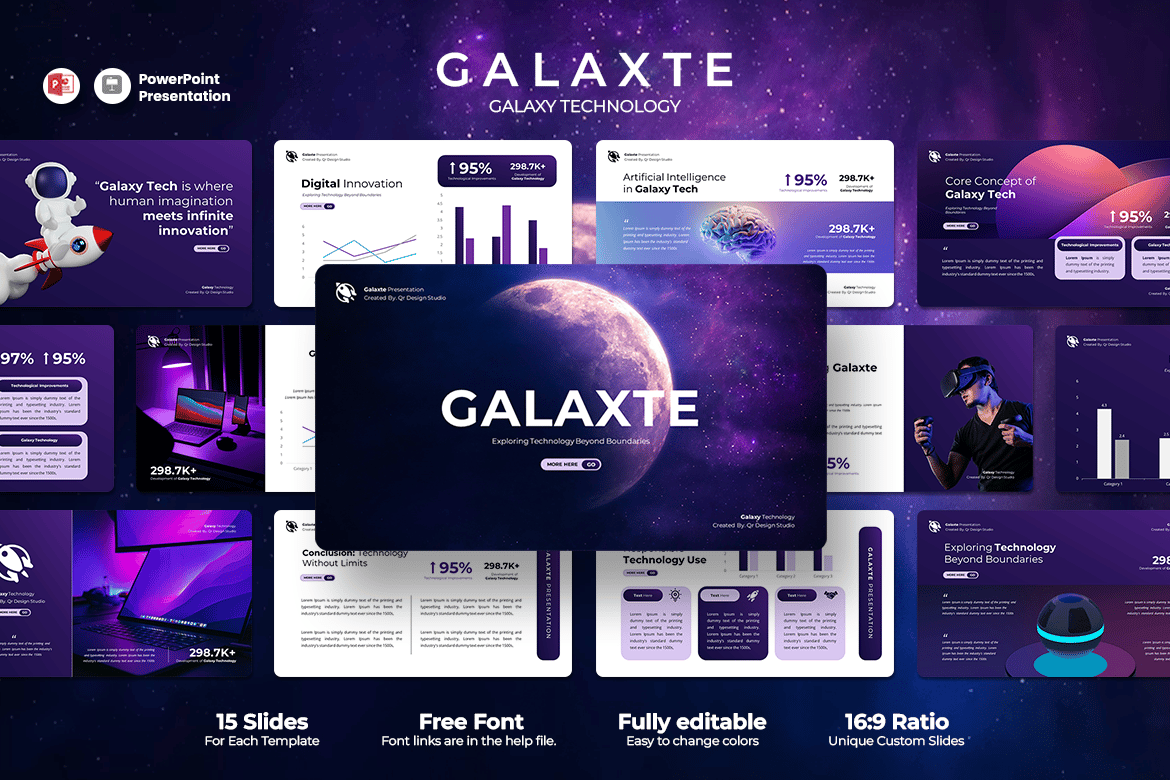 Galaxte - Template PowerPoint Teknologi AI yang Menarik