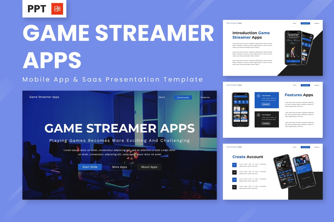 Template Presentasi Game Streamer - Aplikasi Mobile & SaaS yang Menarik