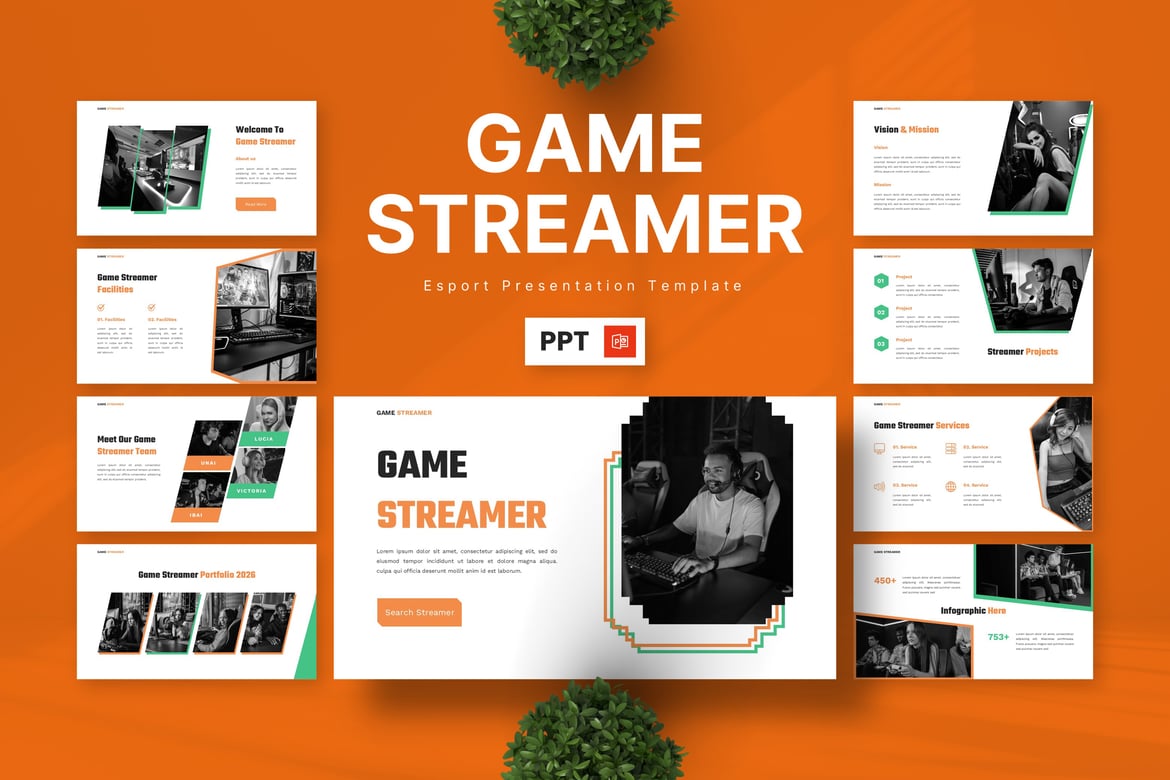 Template Presentasi Powerpoint Game Streamer - Esport yang Menarik