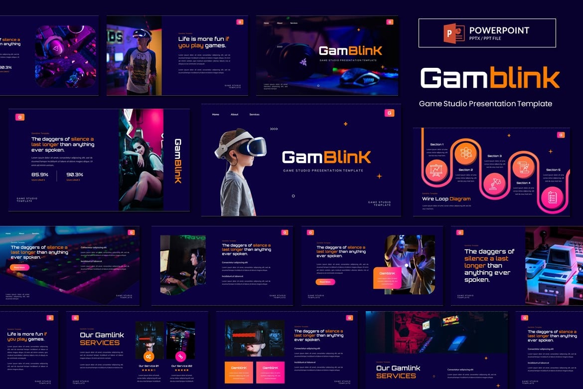 GameBlink - Template Powerpoint Studio Game yang Modern dan Kreatif