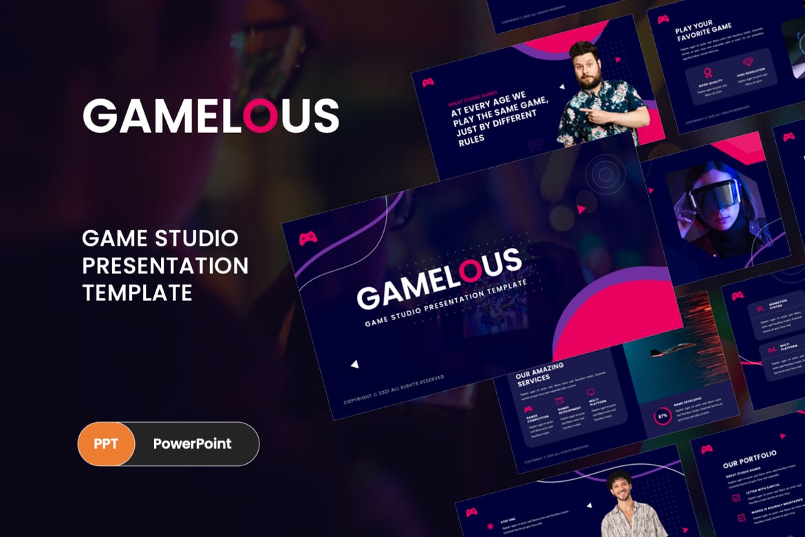 Gamelous - Template PowerPoint Studio Game yang Menarik