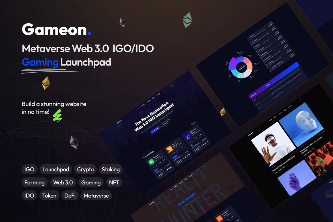 Gameon - Template Website Launchpad IGO Metaverse yang Modern