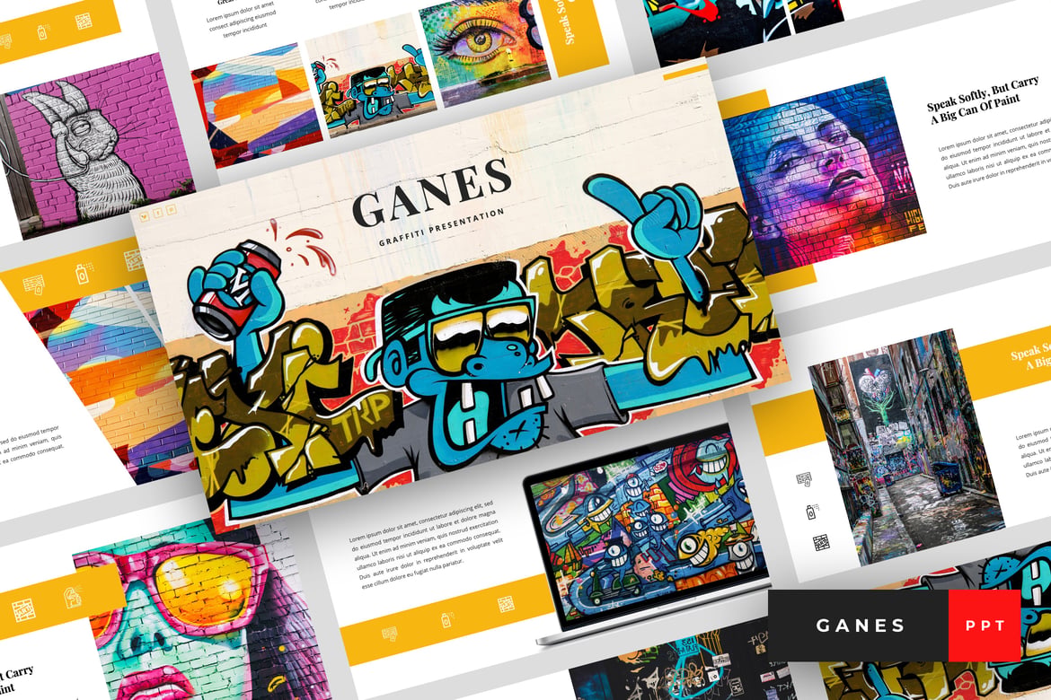 Ganes - Template Presentasi PowerPoint Graffiti yang Kreatif dan Modern