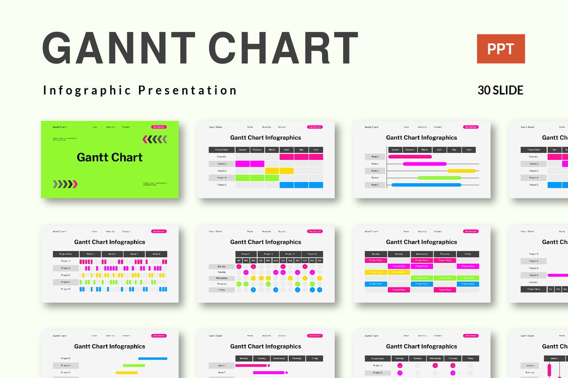 Template Powerpoint Infografis Gantt Chart yang Menarik