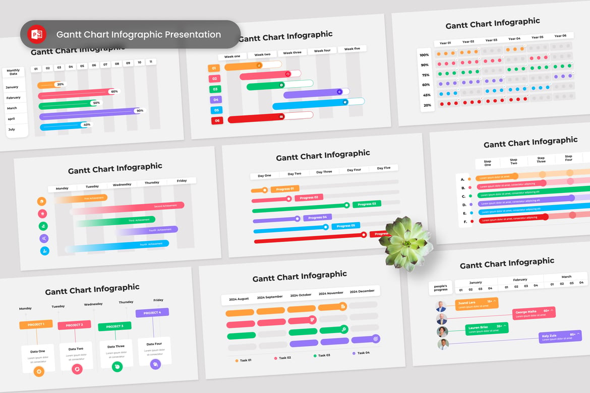 Template PowerPoint Gantt Chart Infografis yang Menarik