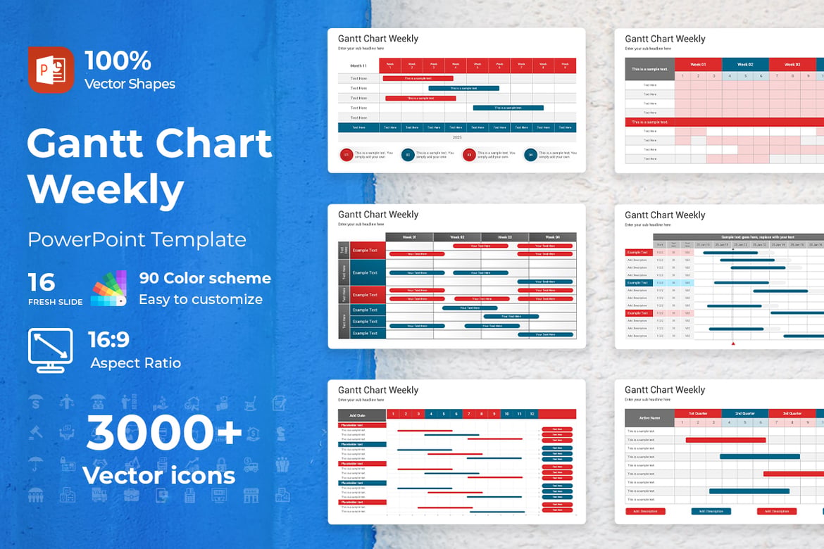Template PowerPoint Gantt Chart Mingguan yang Menarik
