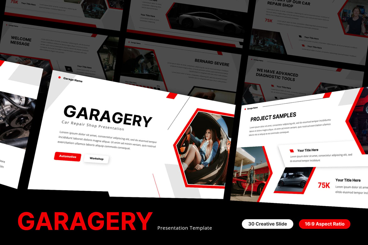 Template Presentasi PowerPoint Garagery untuk Bengkel Mobil