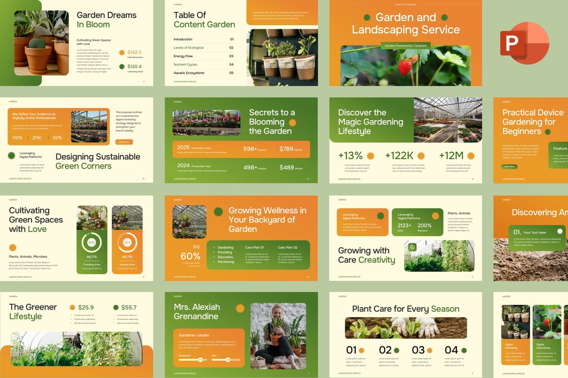Template PowerPoint Presentasi Taman & Lanskap yang Menarik
