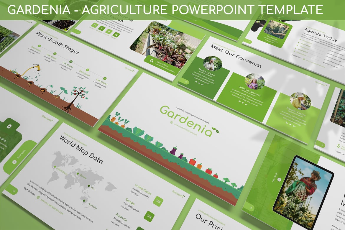 Template PowerPoint Gardenia untuk Pertanian yang Modern dan Bersih