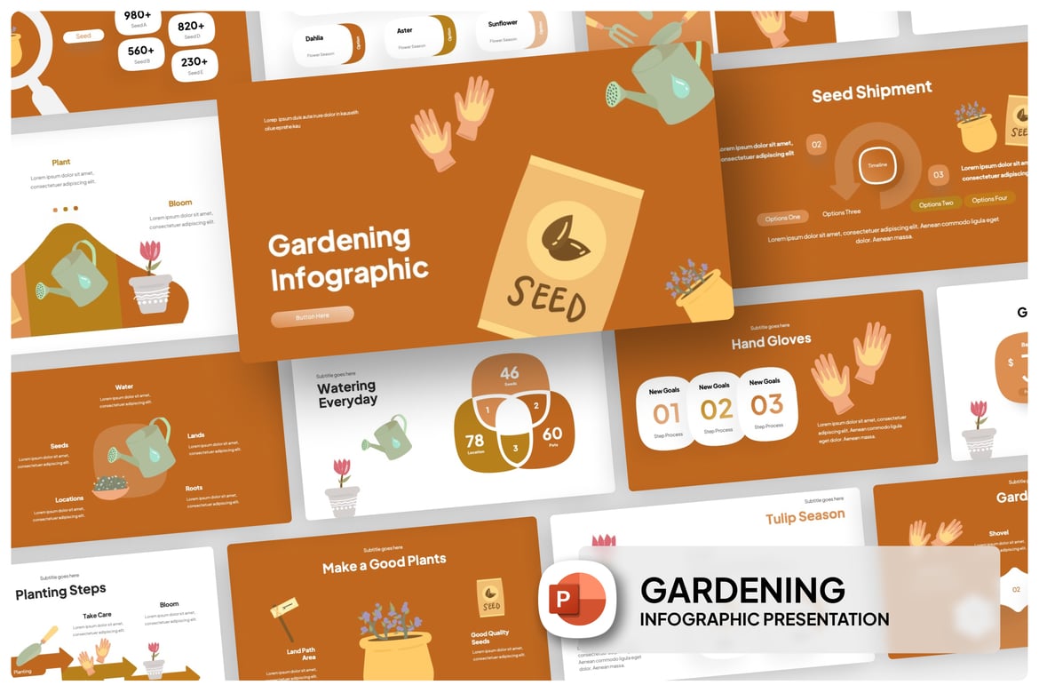 Template Presentasi PowerPoint Infografis Berkebun yang Menarik