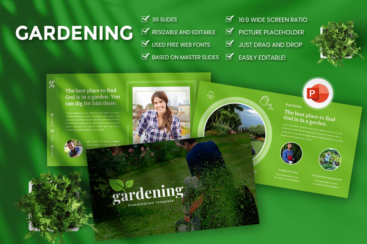 Template PowerPoint Presentasi Berkebun yang Menarik