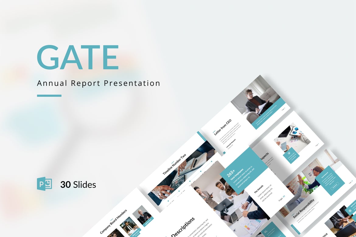Template Presentasi PowerPoint Laporan Tahunan Gate yang Menawan