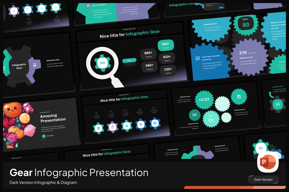Template Presentasi PowerPoint Infografis Gelap yang Menarik