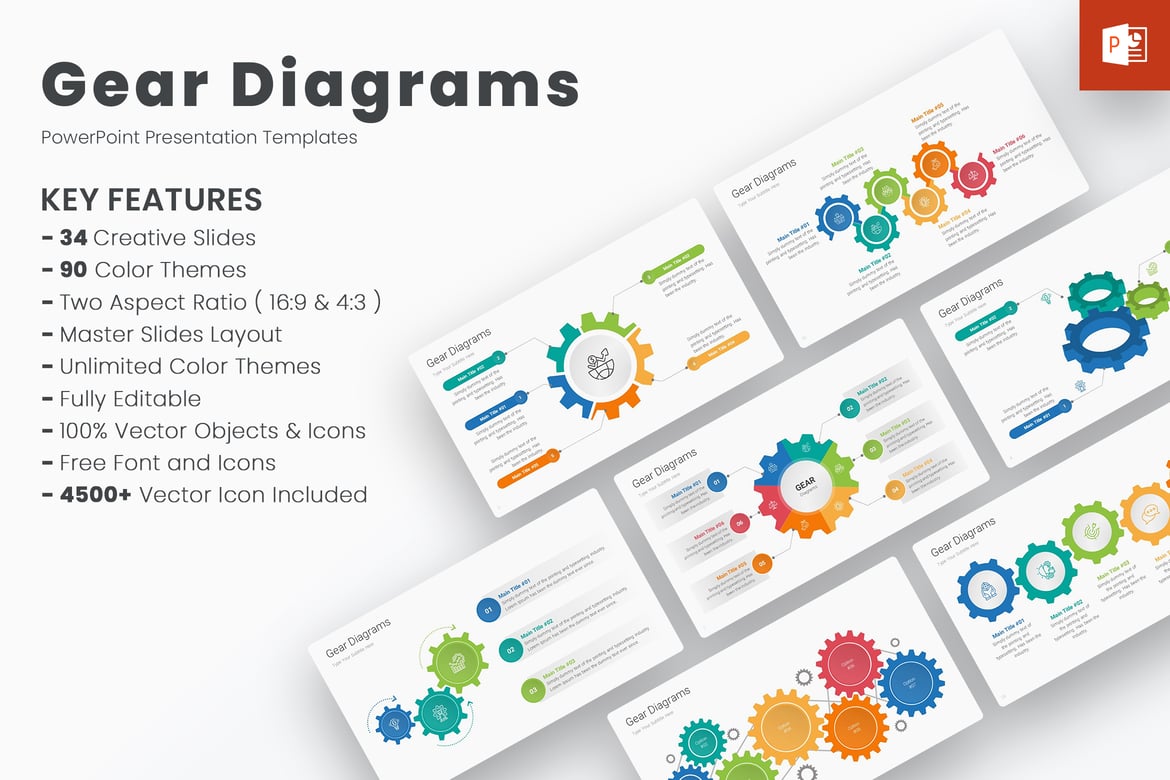 Template PowerPoint Diagram Gear yang Dinamis dan Versatile