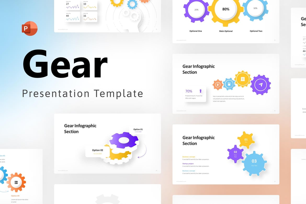 Template Presentasi PowerPoint Infografis Gear yang Menarik