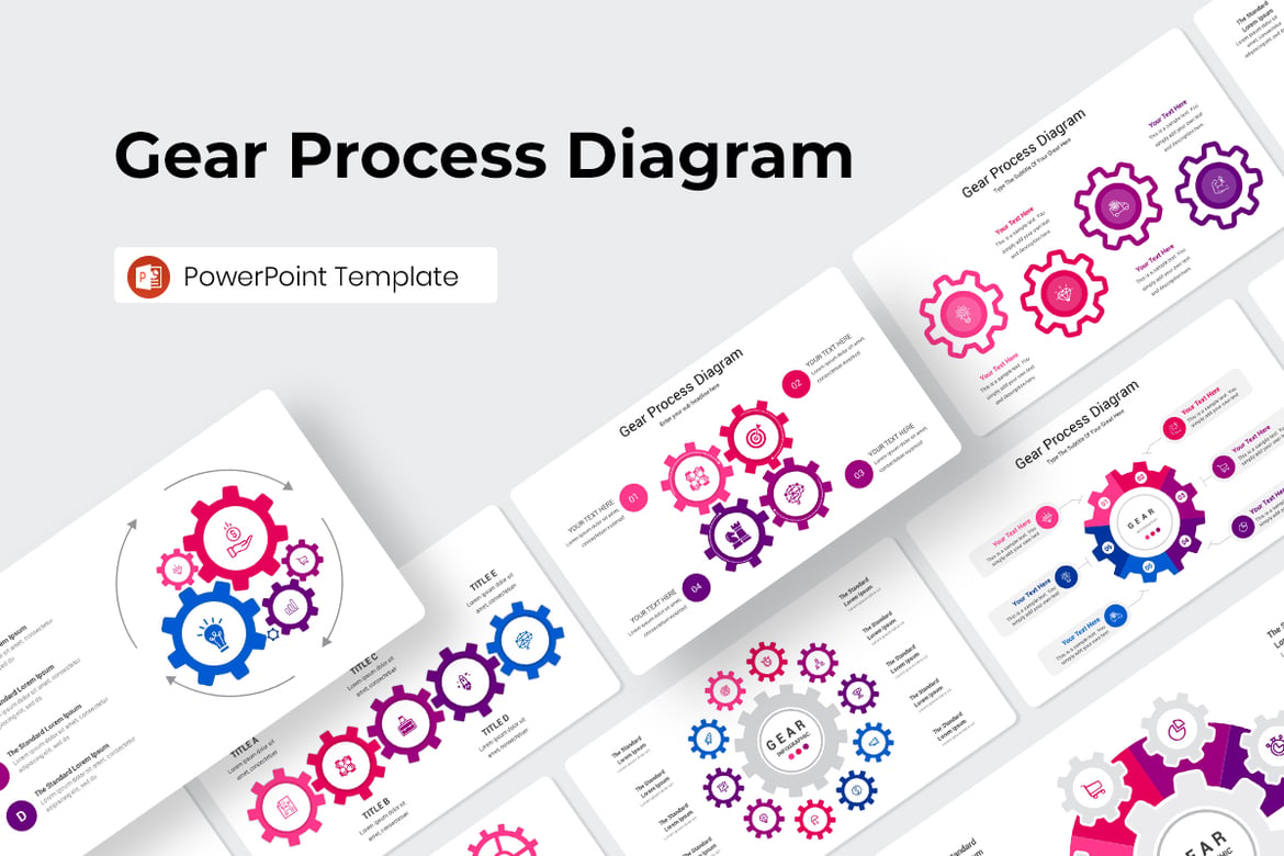 Template PowerPoint Diagram Proses Gear yang Menarik