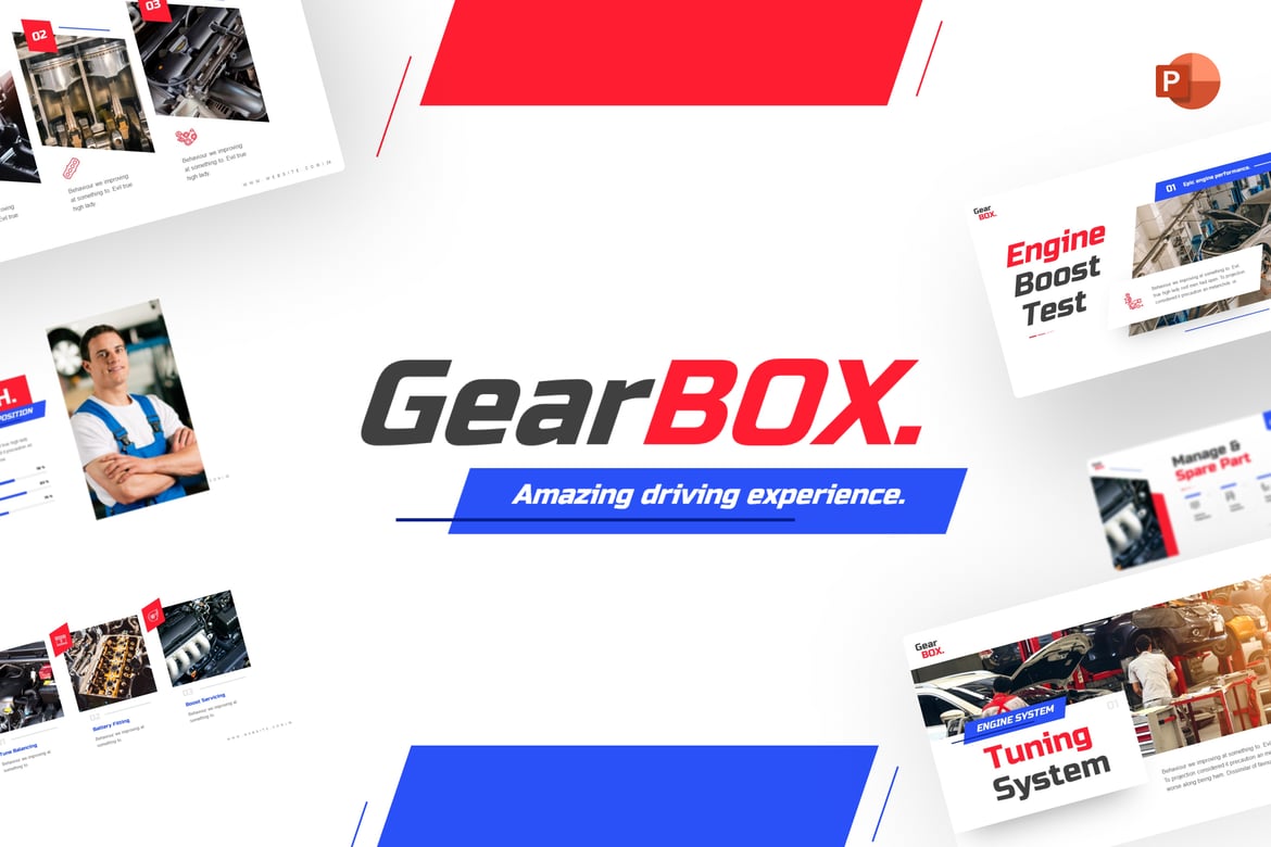 Template PowerPoint Otomotif GearBox yang Modern dan Fleksibel