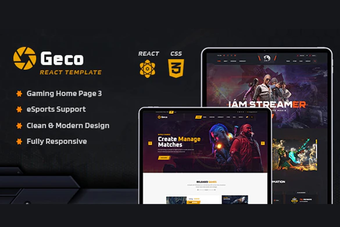 Geco - Template Website eSports Gaming yang Menarik