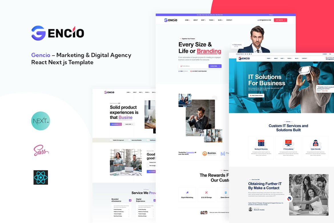 Gencio – Template Website Marketing & Digital Agency menggunakan React Next.js