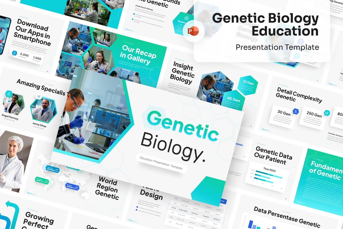 Template PowerPoint Pendidikan Biologi Genetik yang Menarik