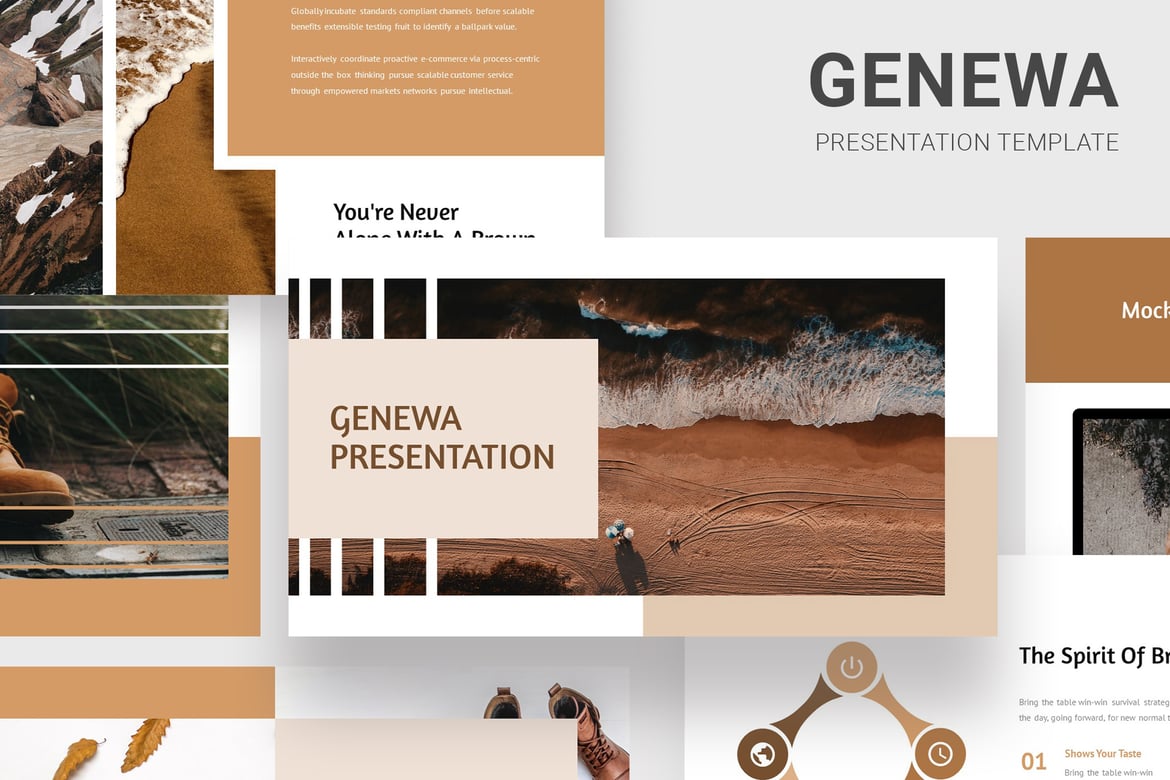 Template Presentasi Genewa - PowerPoint dengan Nuansa Coklat yang Elegan