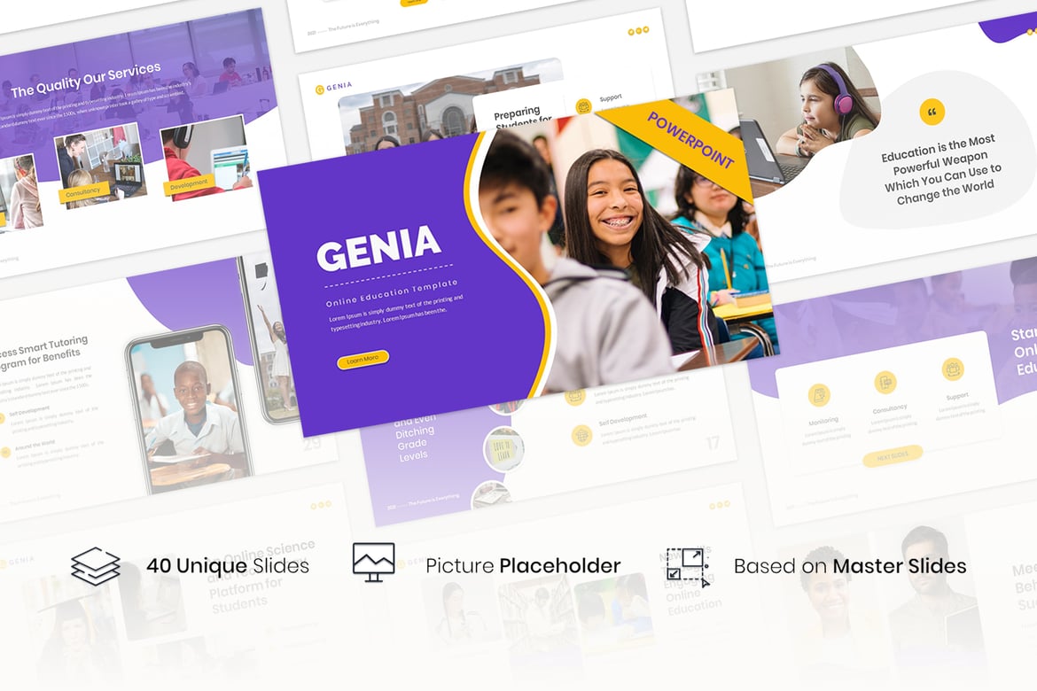 Genia – Template PowerPoint Pendidikan Online yang Menarik