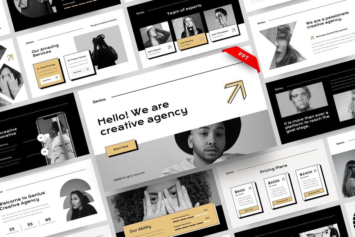 Genius - Template Presentasi PowerPoint Kreatif untuk Agensi