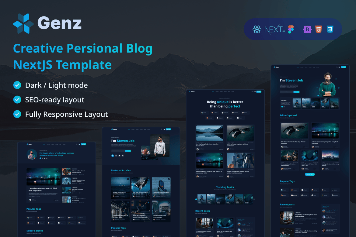 Genz - Template Website Blog Pribadi Kreatif Berbasis NextJS