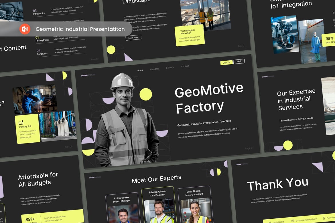 Template PowerPoint Presentasi Geometrik Industrial yang Menarik