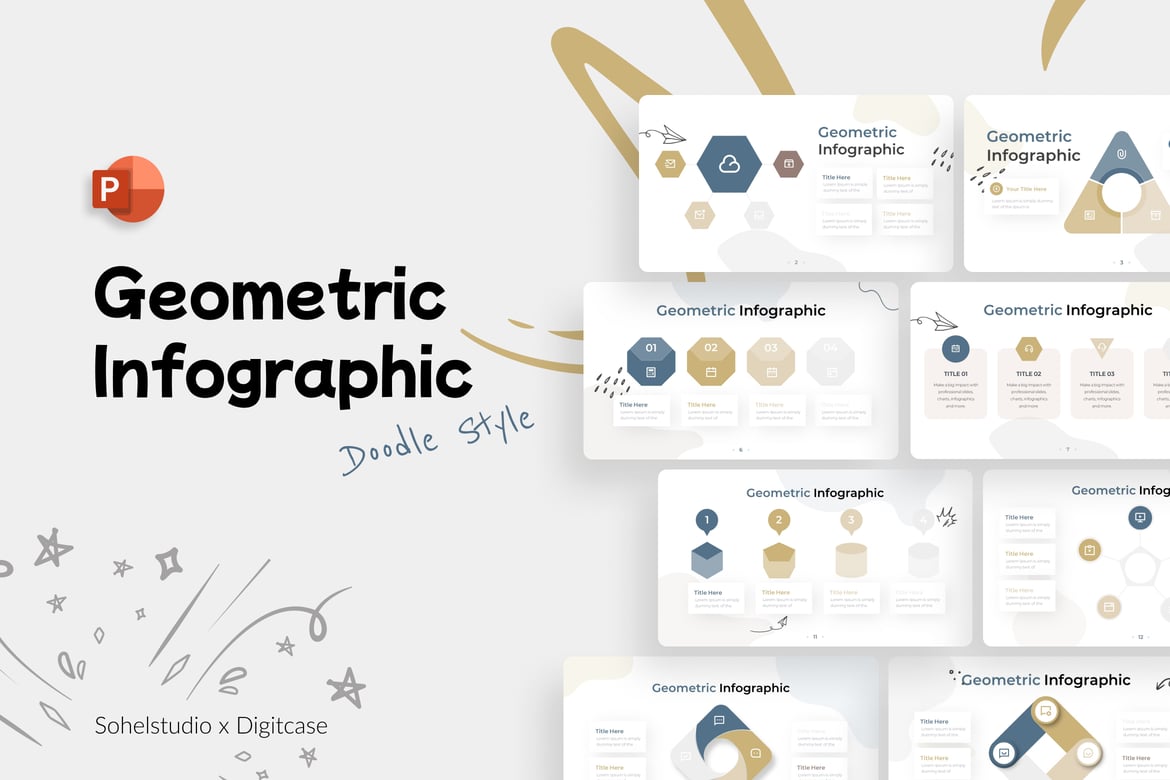 Template PowerPoint Infografik Geometris yang Menarik dan Modern