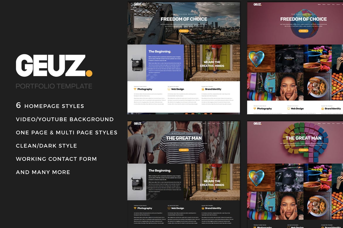 Template Website Portofolio Kreatif Geuz yang Responsif dan Modern
