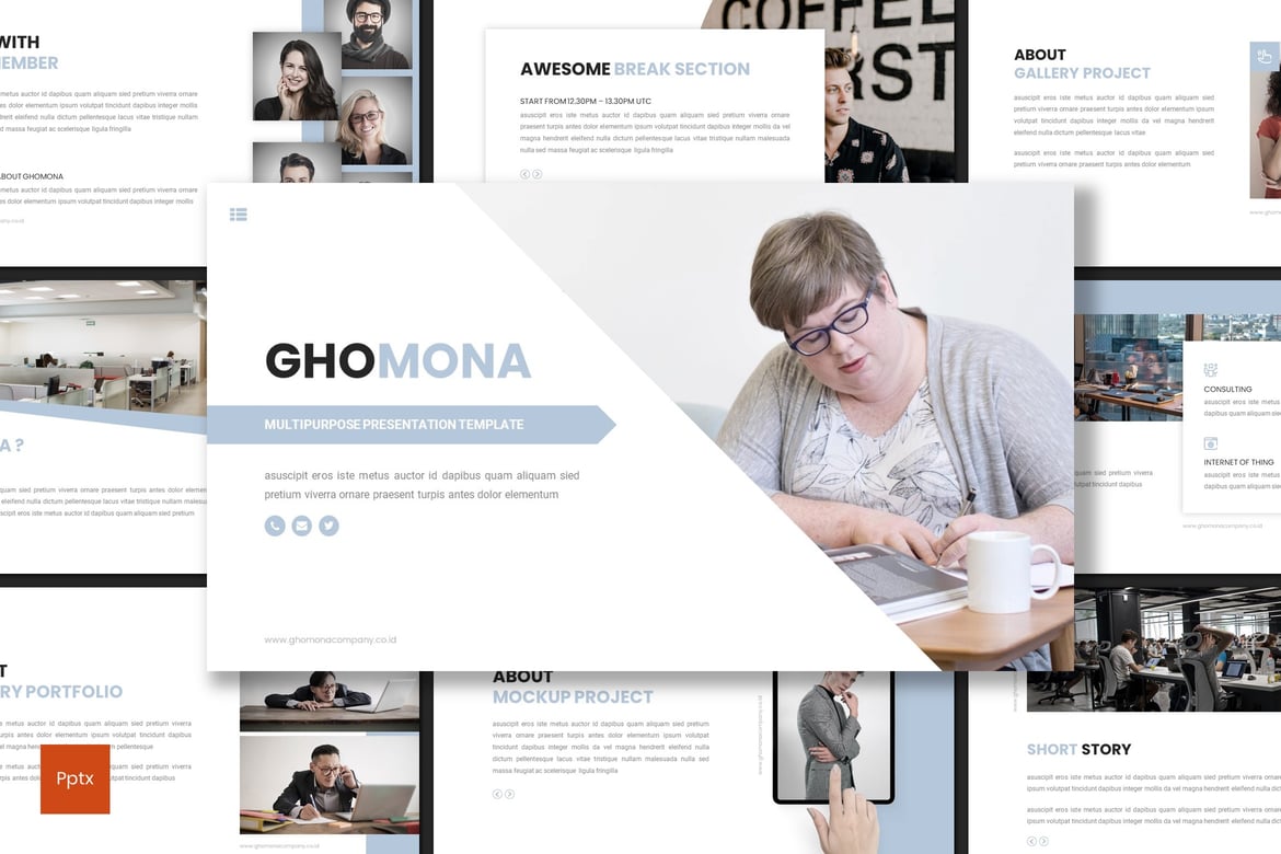Ghomona - Template Powerpoint Bisnis yang Kreatif dan Minimalis