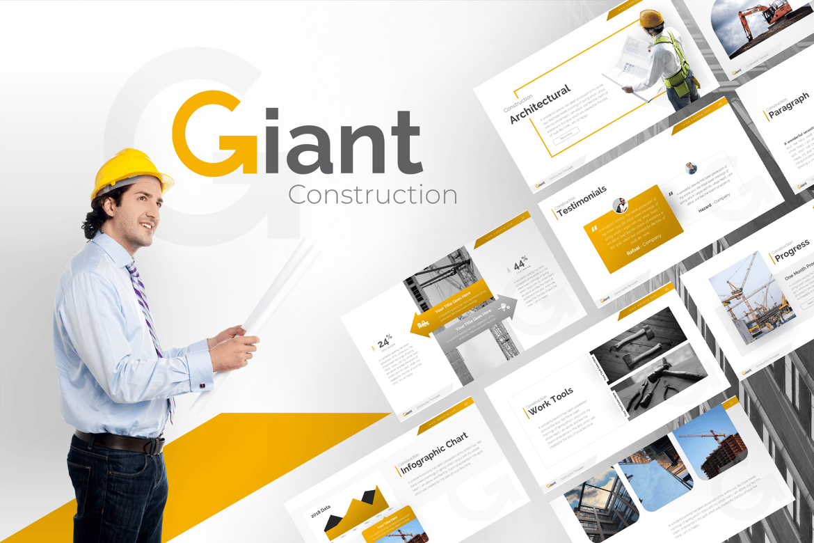 Template PowerPoint Konstruksi Raksasa yang Elegan dan Fleksibel