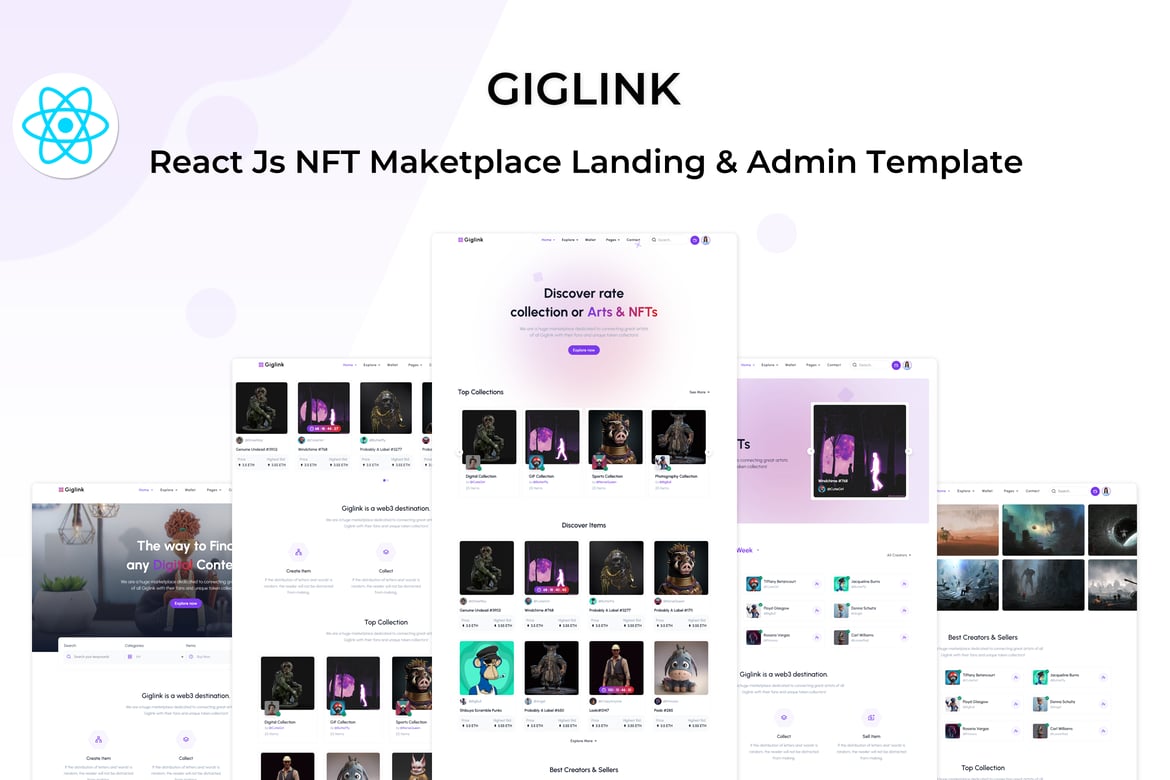 Giglink - Template Website Marketplace NFT Berbasis React.js