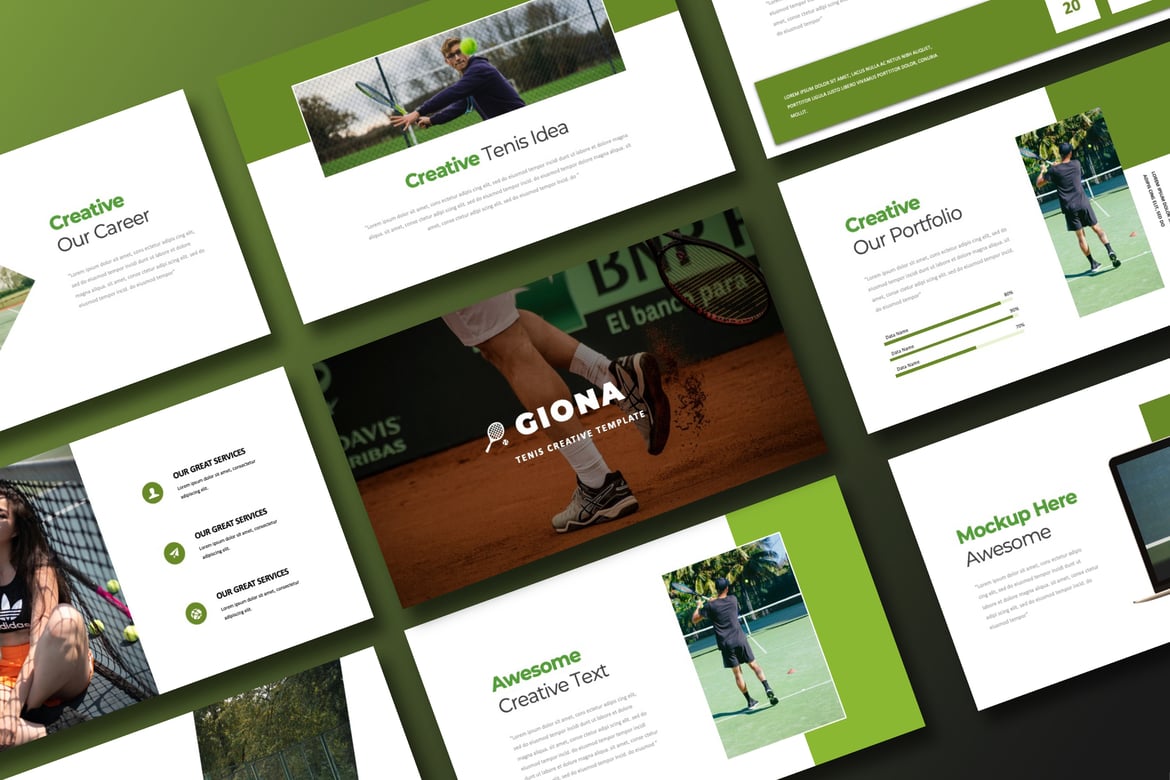 Template PowerPoint Giona Tenis yang Stylish dan Fleksibel