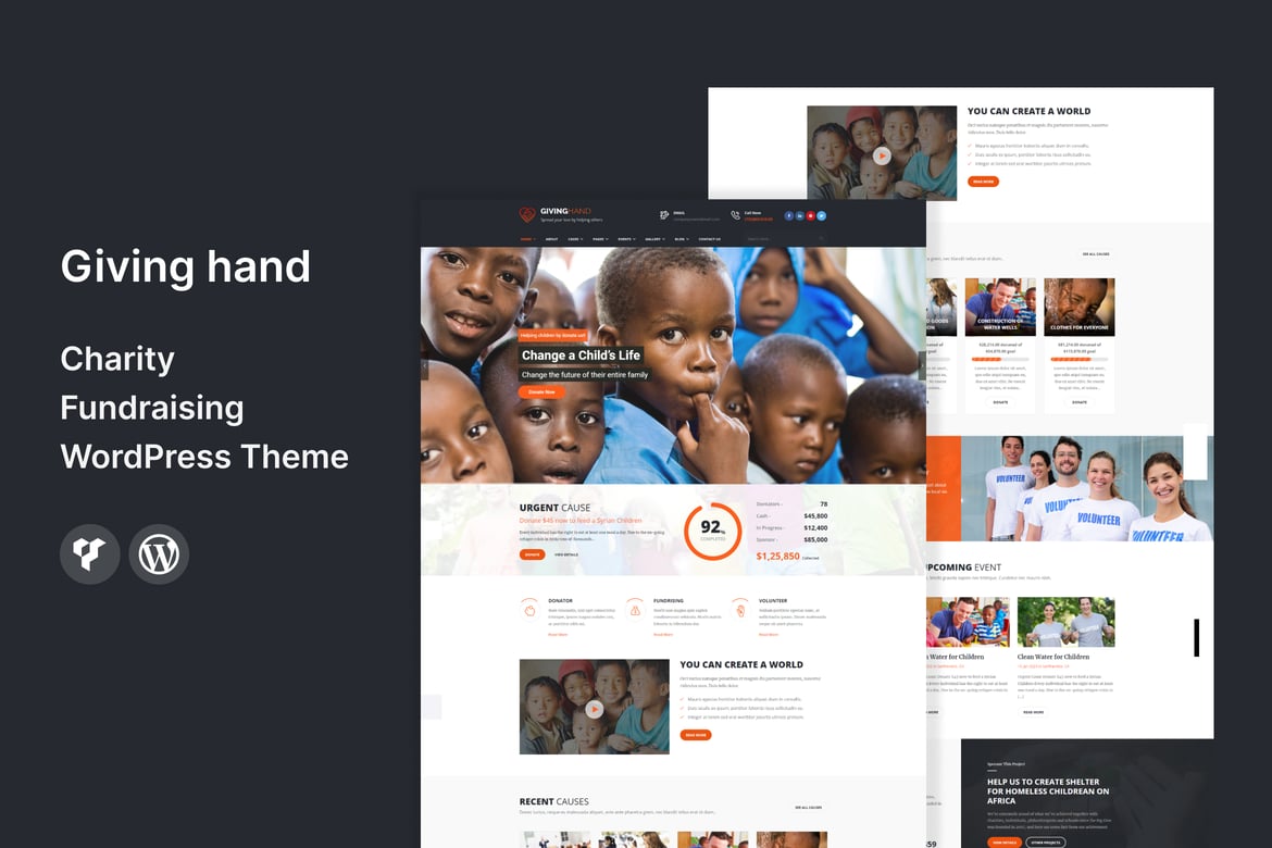 Tema WordPress Amal - Giving Hand untuk Penggalangan Dana dan Organisasi Sosial