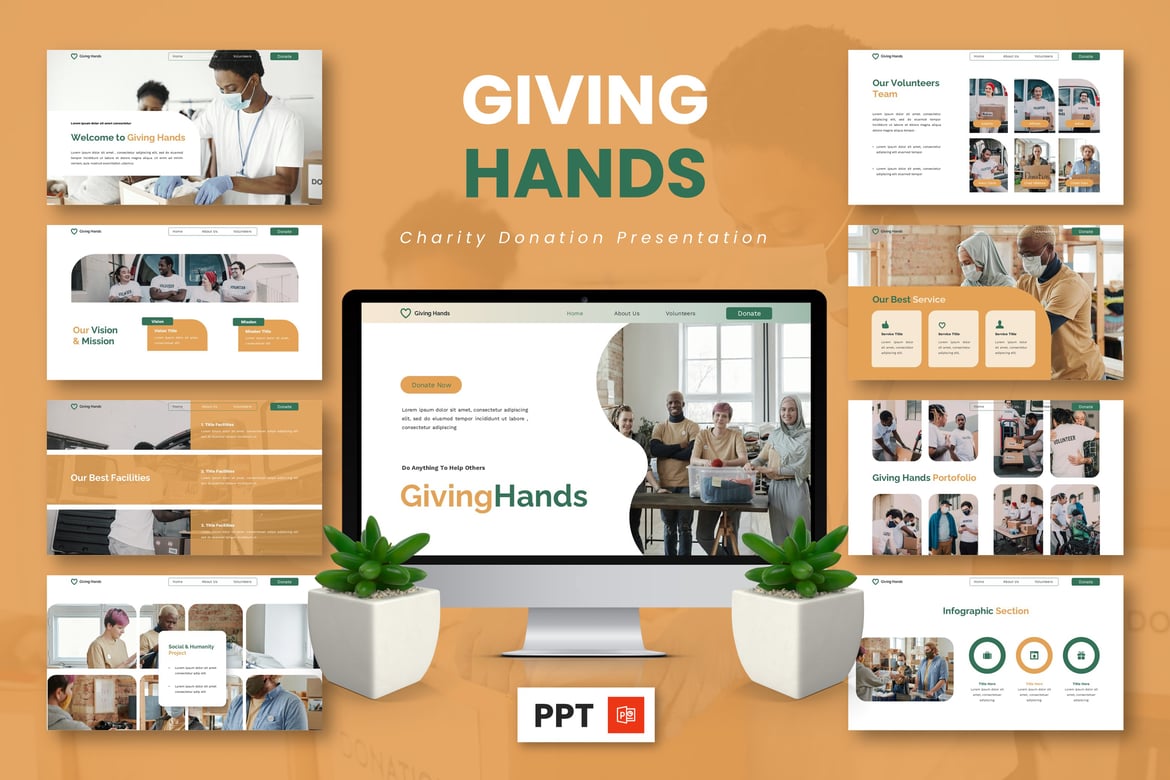 Template Presentasi Powerpoint Donasi Amal - Giving Hands
