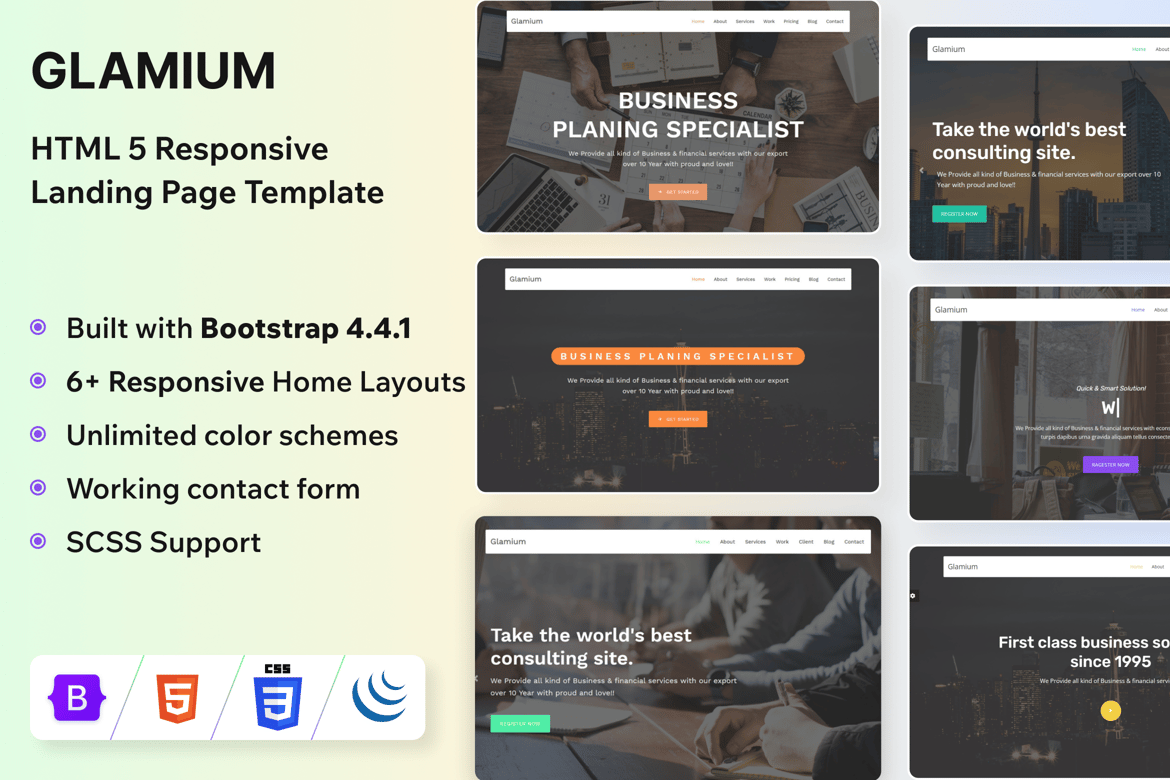 Glamium - Template Website HTML5 Serbaguna Satu Halaman yang Modern