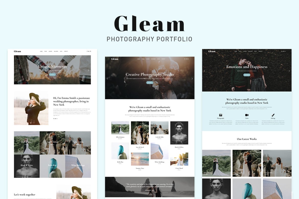 Gleam - Template Website Portofolio Fotografi yang Elegan
