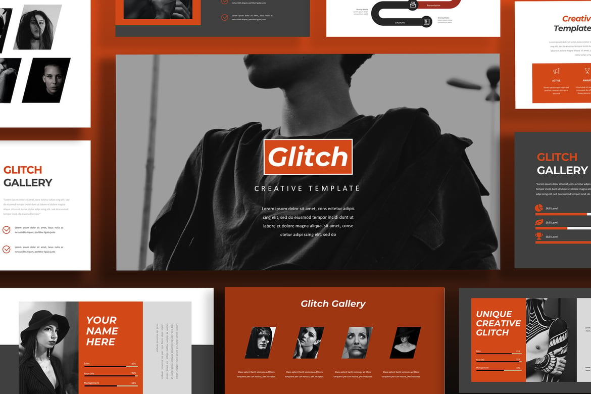 Template Presentasi PowerPoint Kreatif Glitch yang Modern