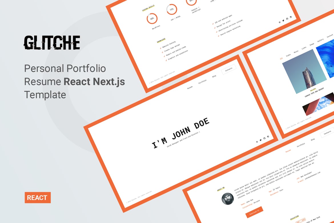 Glitche - Template Website CV dan Portofolio Pribadi dengan React Next.js