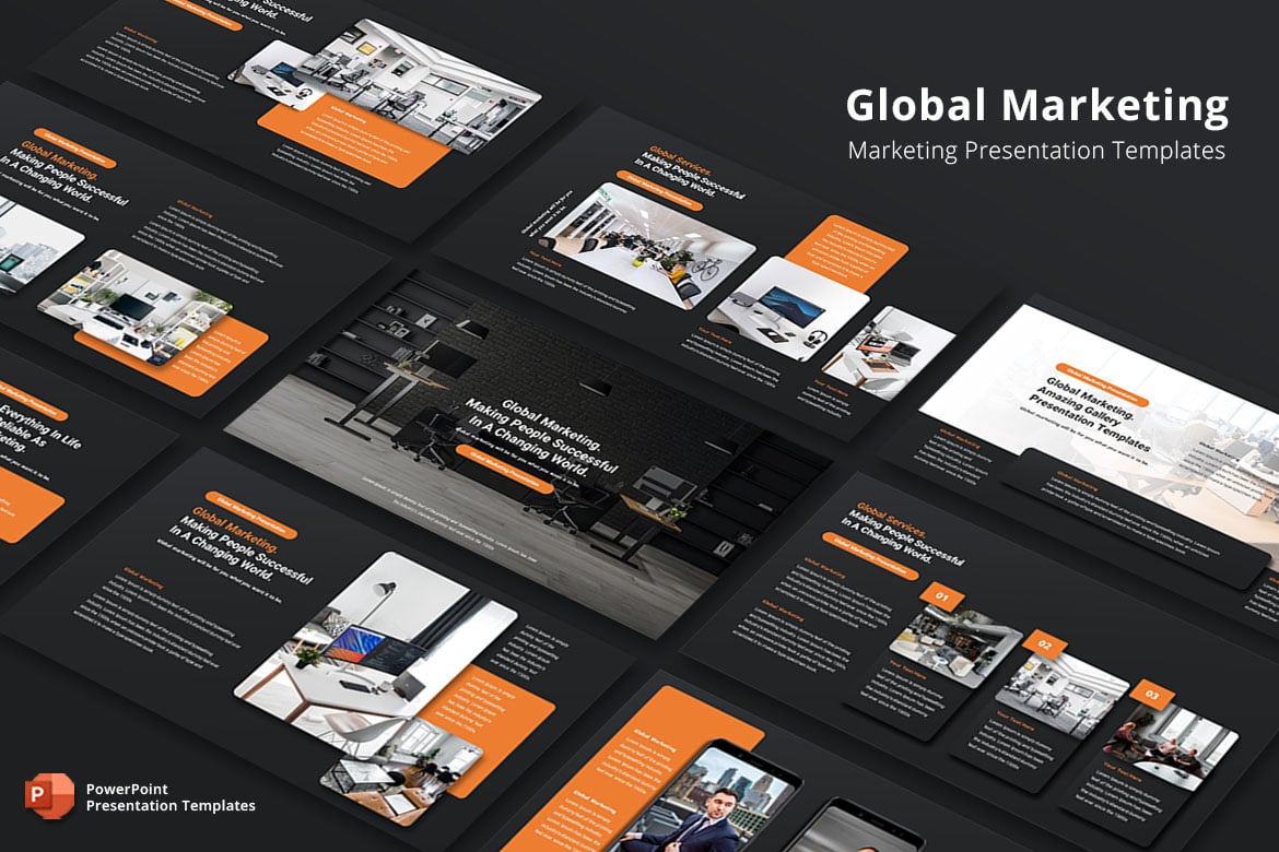 Template PowerPoint Pemasaran Global yang Menarik dan Profesional