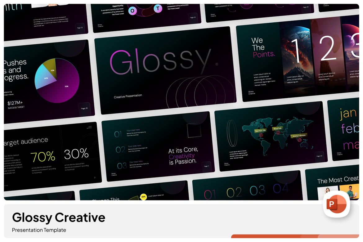 Template Presentasi PowerPoint Glossy Creative yang Menawan