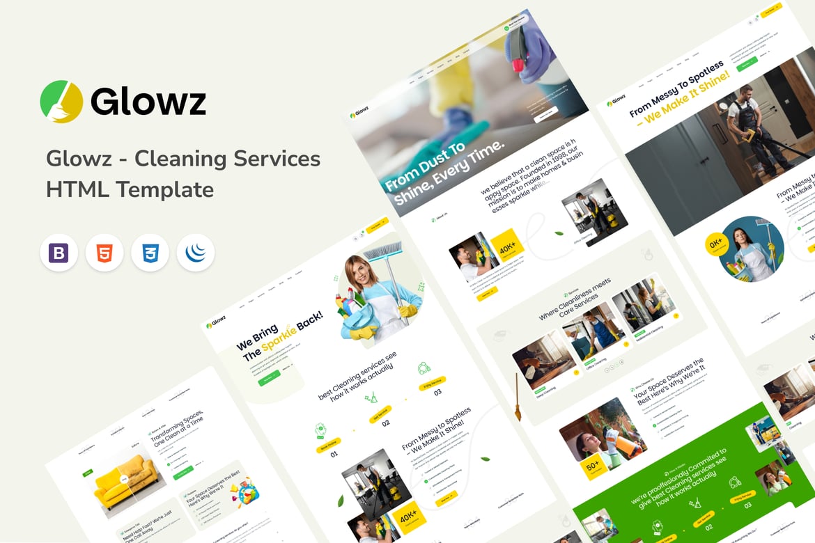 Glowz - Template Website Jasa Kebersihan Modern dan Responsif