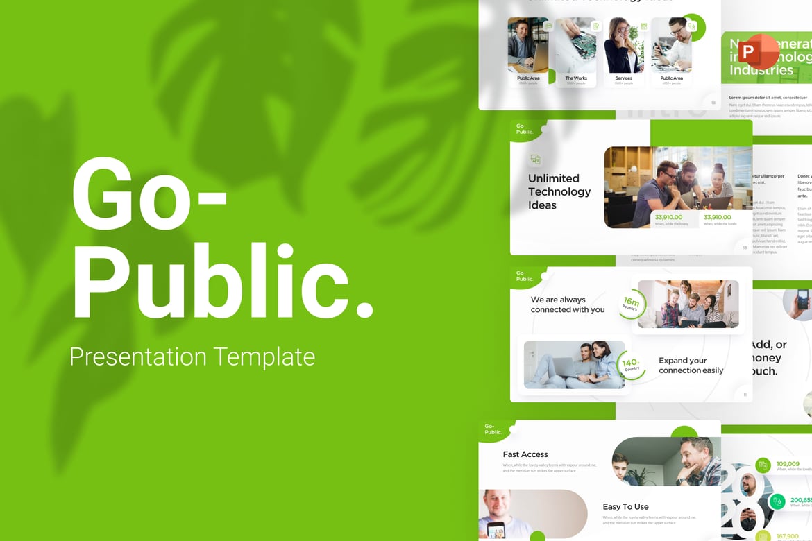 Template PowerPoint Teknologi Go Public yang Modern dan Elegan