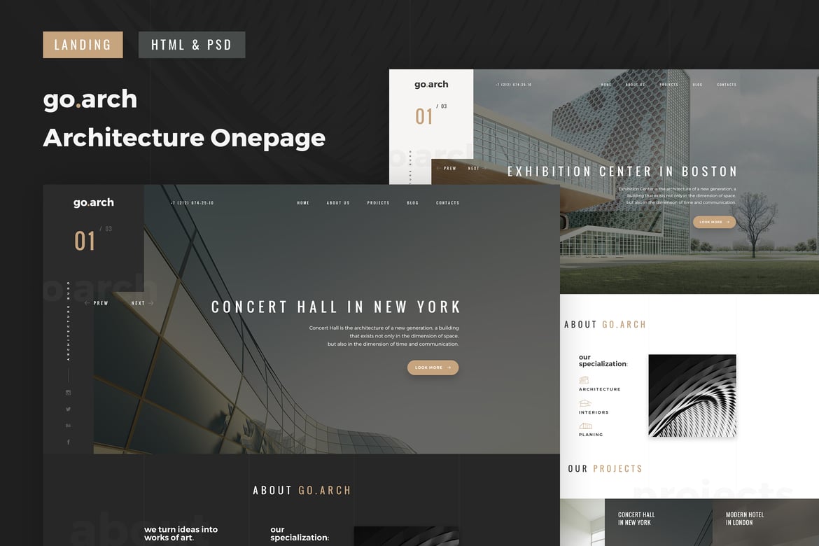 go.arch - Template Website Arsitektur & Interior Satu Halaman yang Mewah dan Elegan