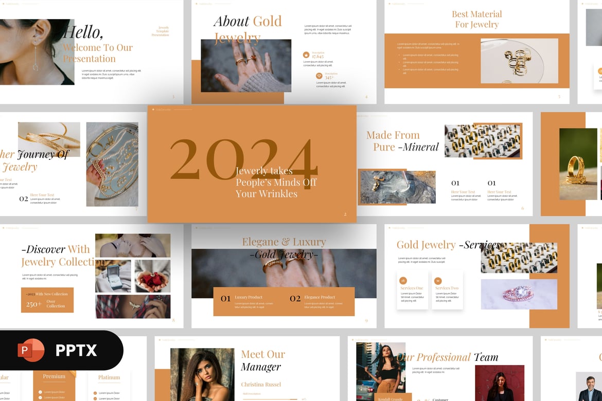 Template PowerPoint Perhiasan Emas yang Elegan dan Modern