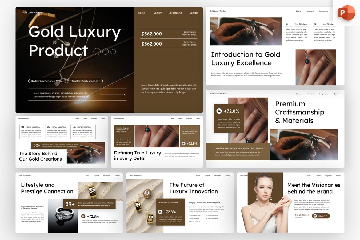 Template PowerPoint Mewah Berwarna Emas untuk Presentasi Produk