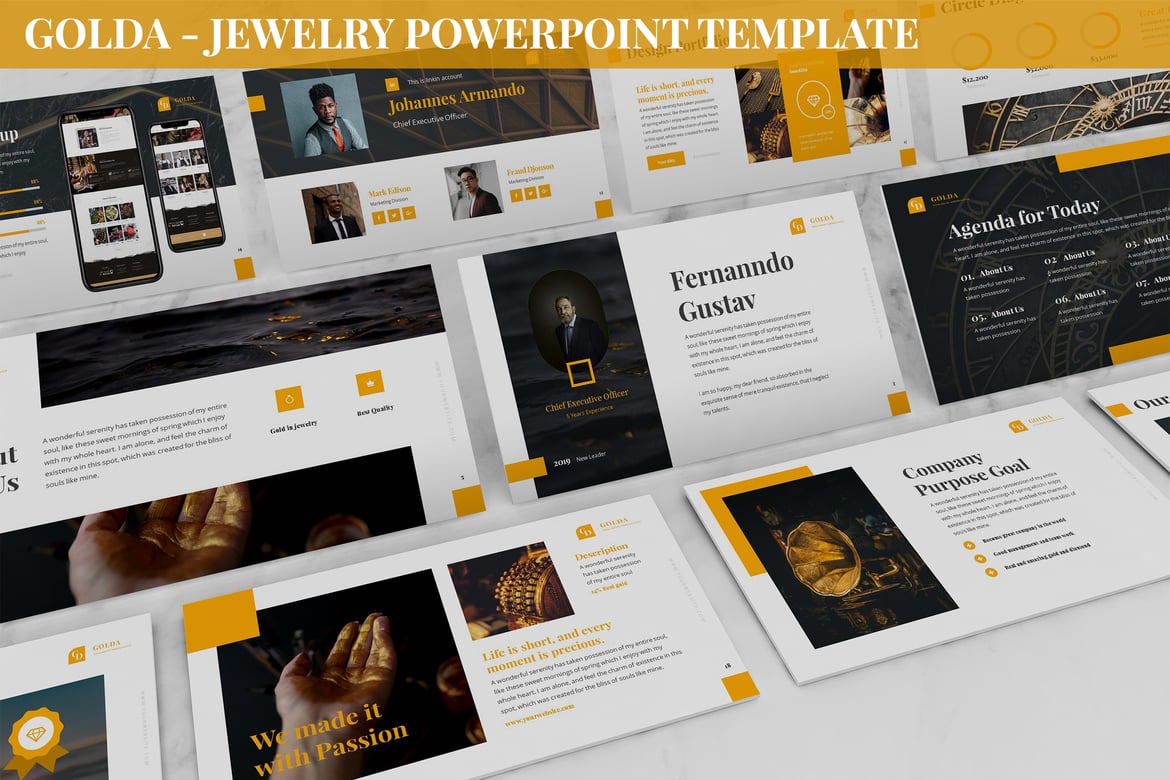 Golda - Template Powerpoint Perhiasan yang Elegan dan Mewah