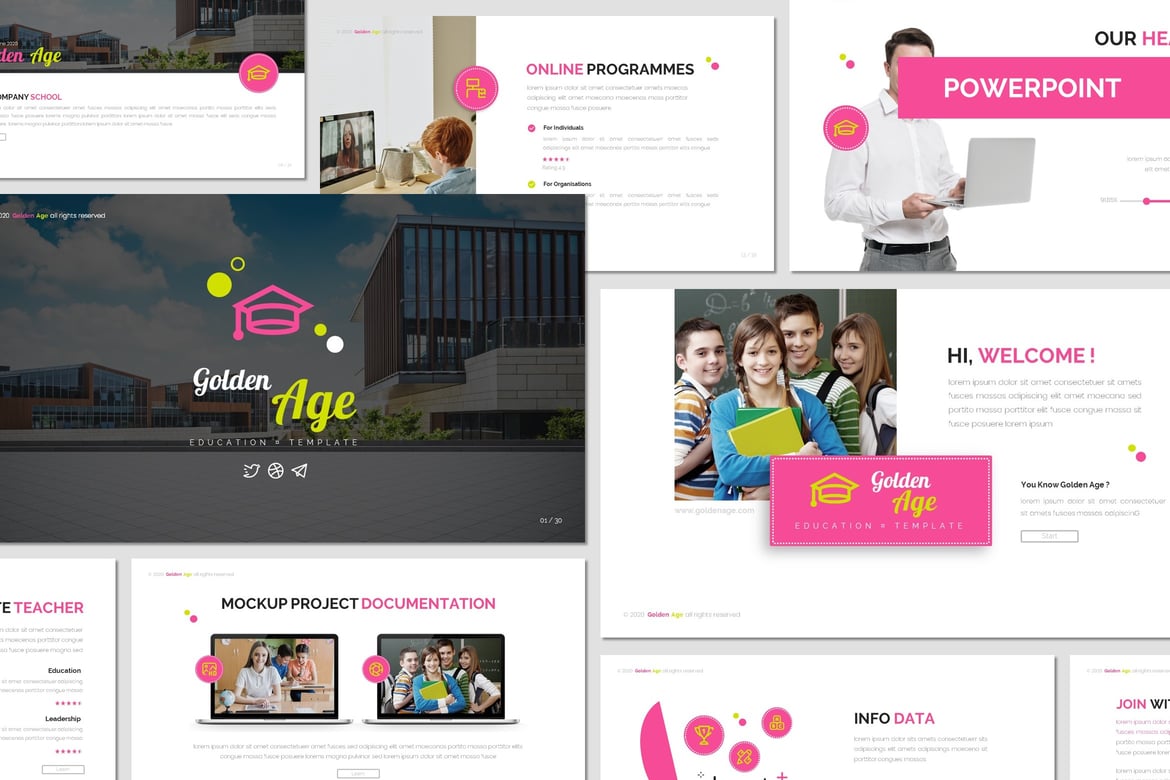 Template Presentasi PowerPoint Golden Age yang Modern dan Kreatif